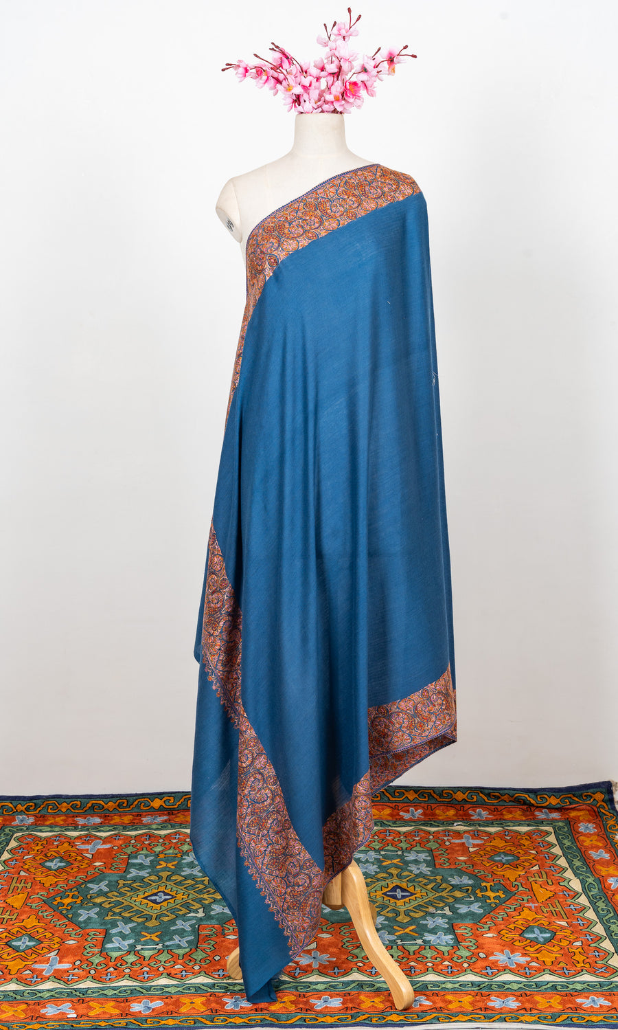 Azure Paisley Tide 2.5 Yards Sozni Hand Embroidered Shawl