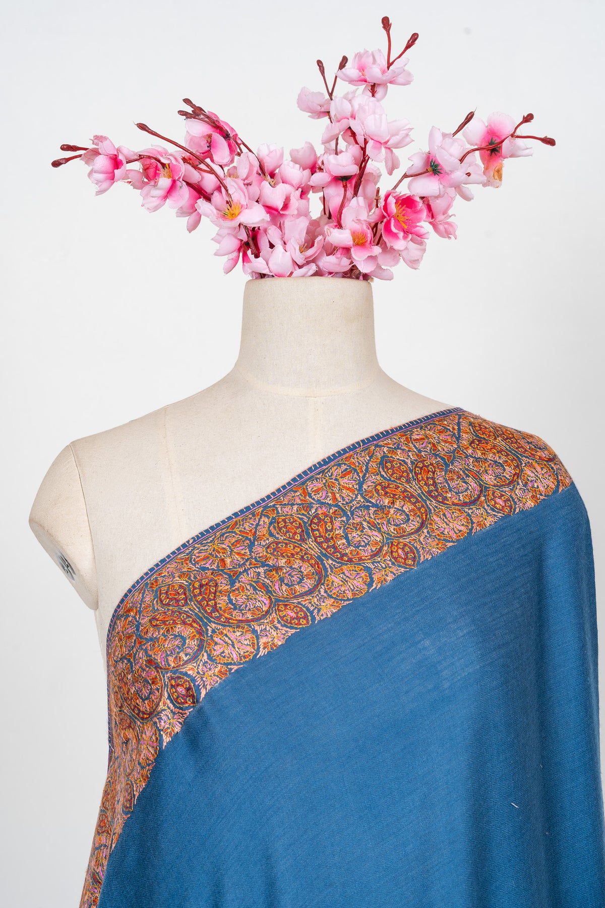 Azure Paisley Tide 2.5 Yards Sozni Hand Embroidered Shawl