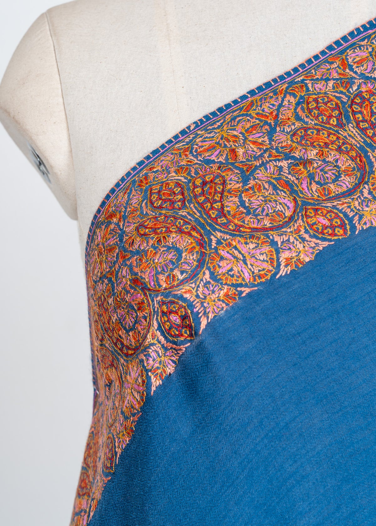 Azure Paisley Tide 2.5 Yards Sozni Hand Embroidered Shawl