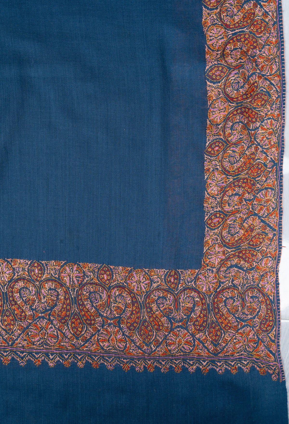 Azure Paisley Tide 2.5 Yards Sozni Hand Embroidered Shawl
