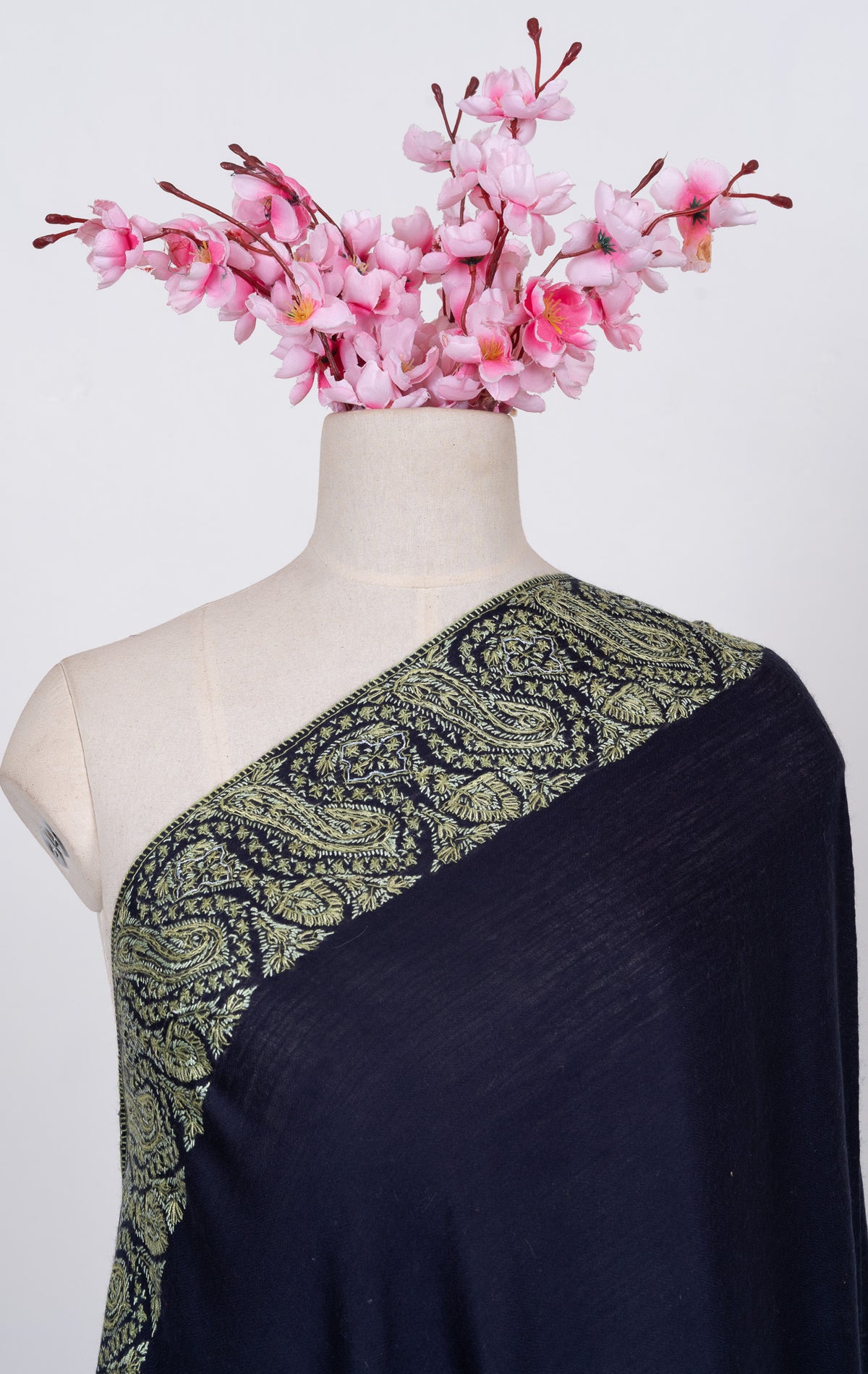 Olive Nightfall 2.5 Yards Sozni Hand Embroidered Shawl