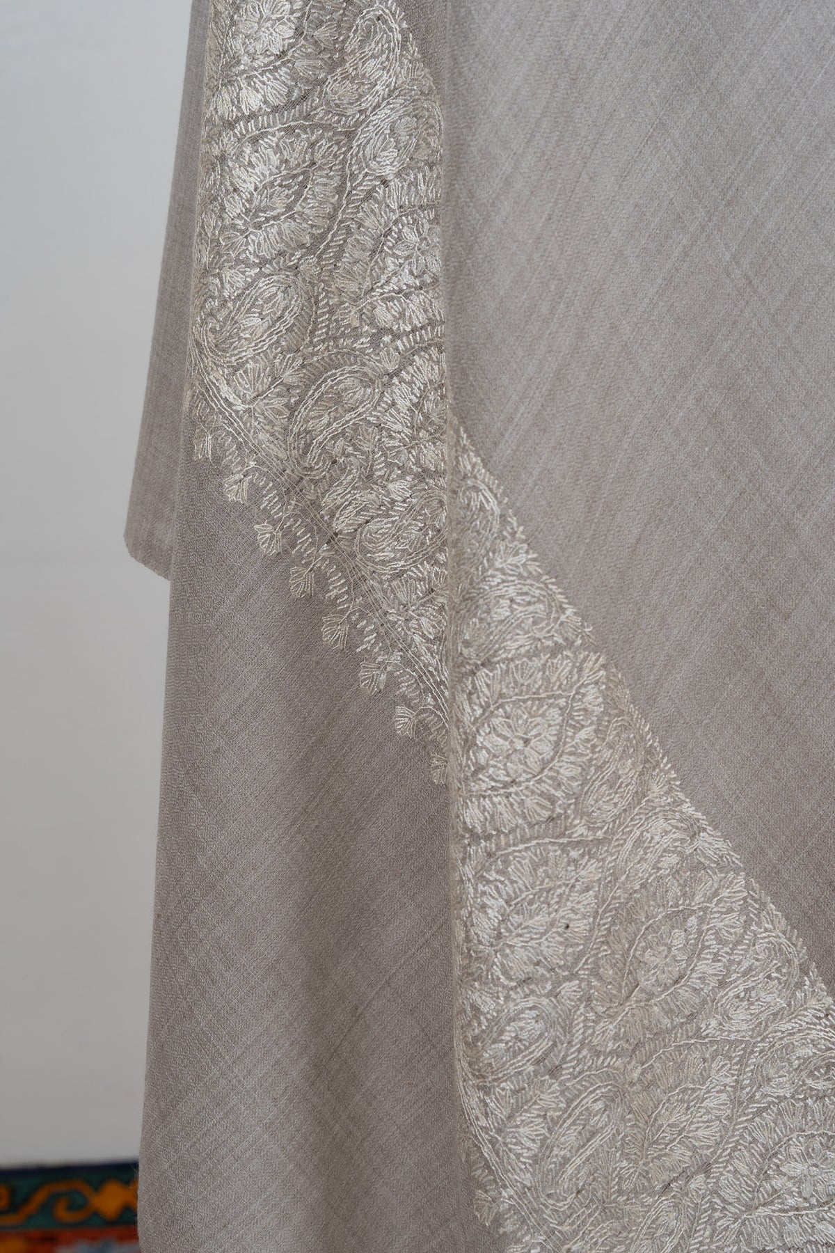 Pearl Mist Ivory 2.5 Yards Sozni Hand Embroidered Shawl