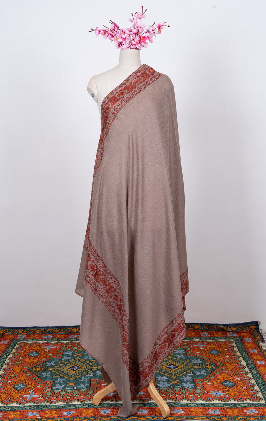 Autumn Clay Border 2.5 Yards Sozni Hand Embroidered Shawl
