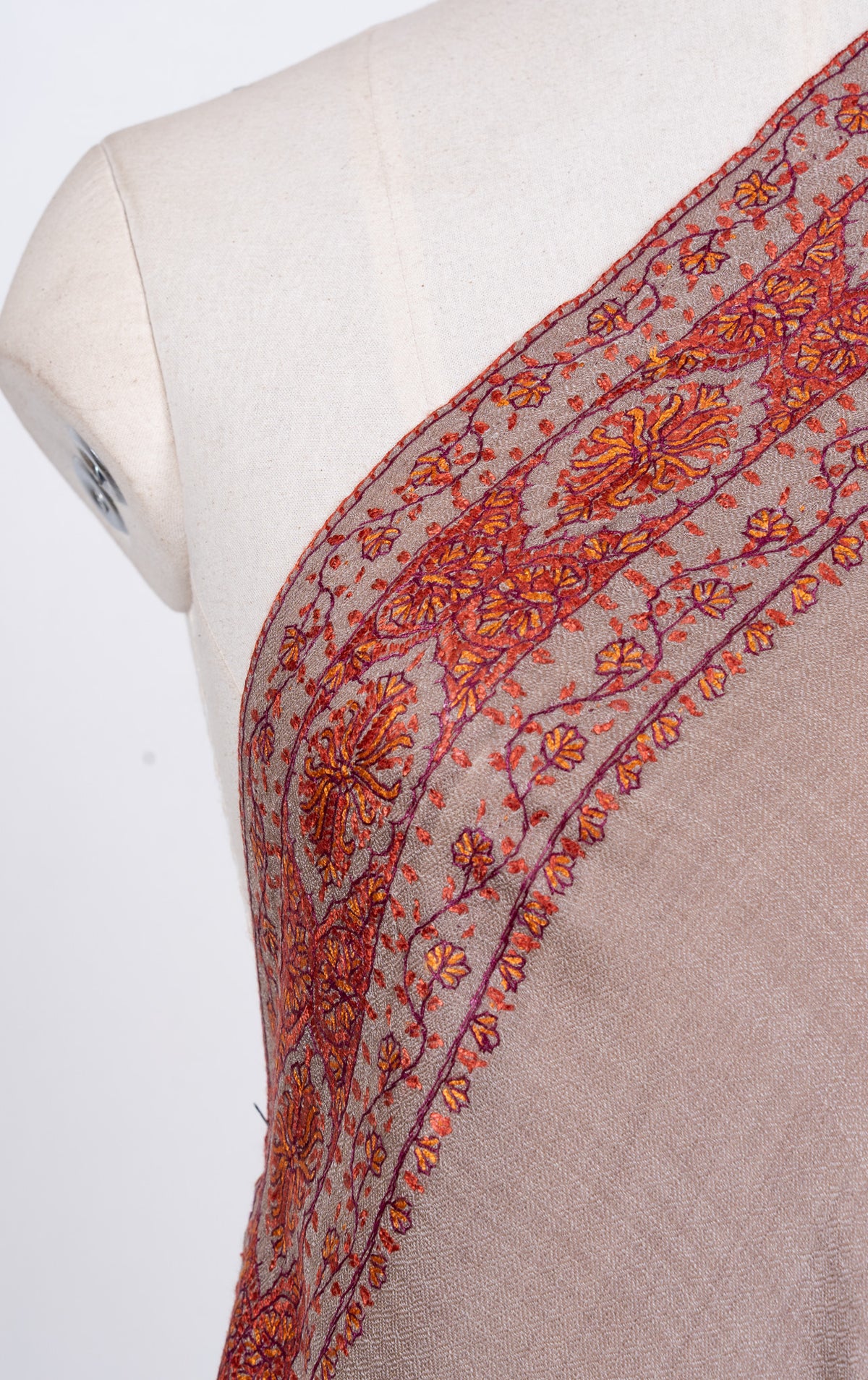 Autumn Clay Border 2.5 Yards Sozni Hand Embroidered Shawl