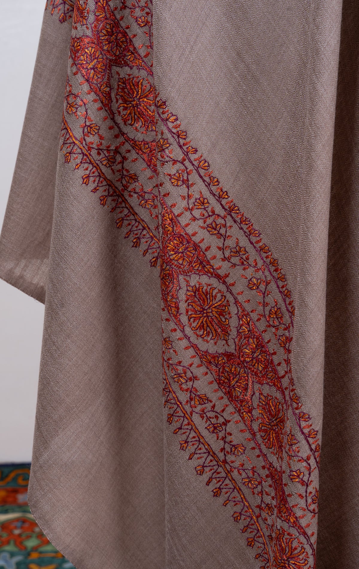 Autumn Clay Border 2.5 Yards Sozni Hand Embroidered Shawl