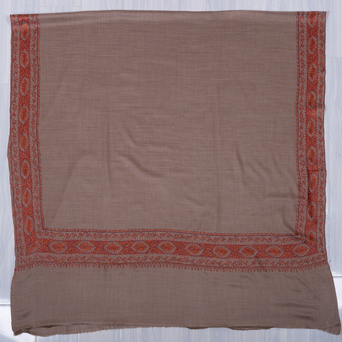 Autumn Clay Border 2.5 Yards Sozni Hand Embroidered Shawl