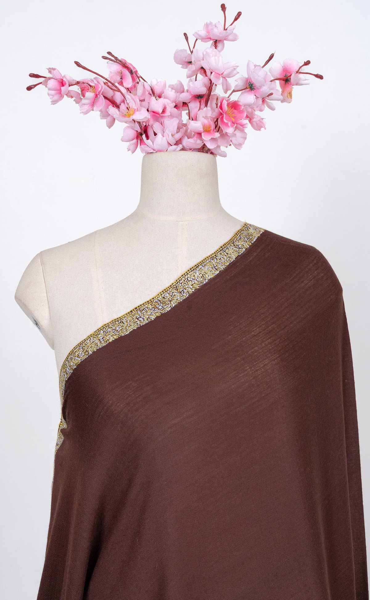 Chestnut Gold Edge 2.5 Yards Sozni Hand Embroidered Shawl