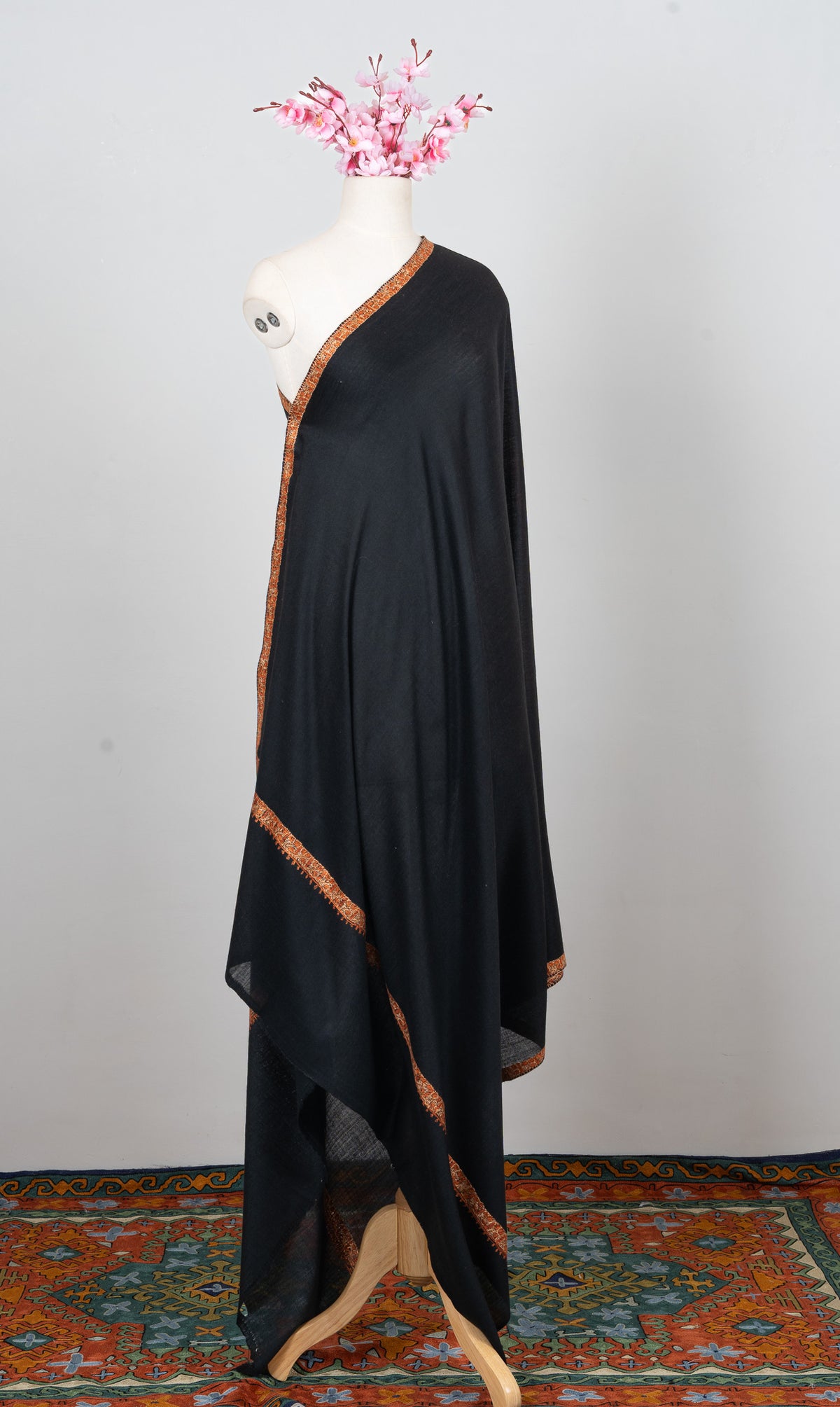 Obsidian Ember 2.5 Yards Sozni Hand Embroidered Shawl