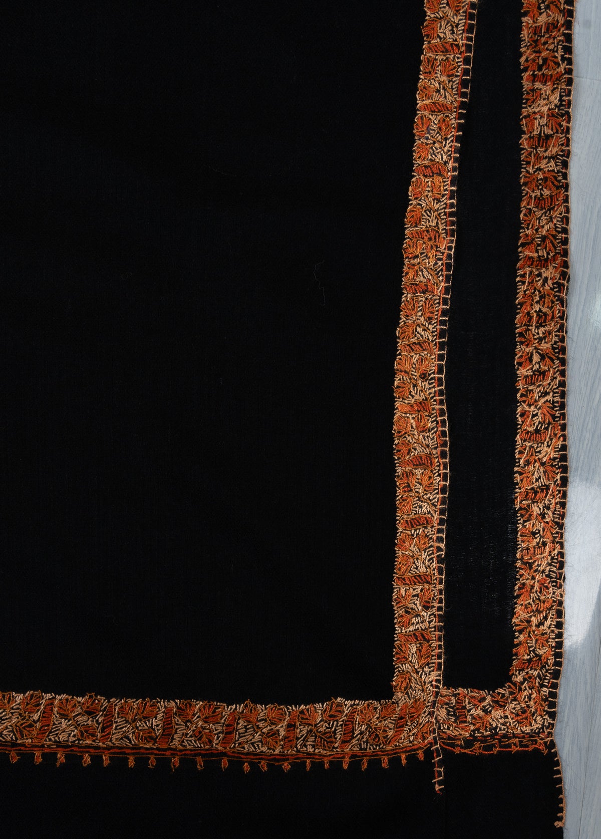 Obsidian Ember 2.5 Yards Sozni Hand Embroidered Shawl