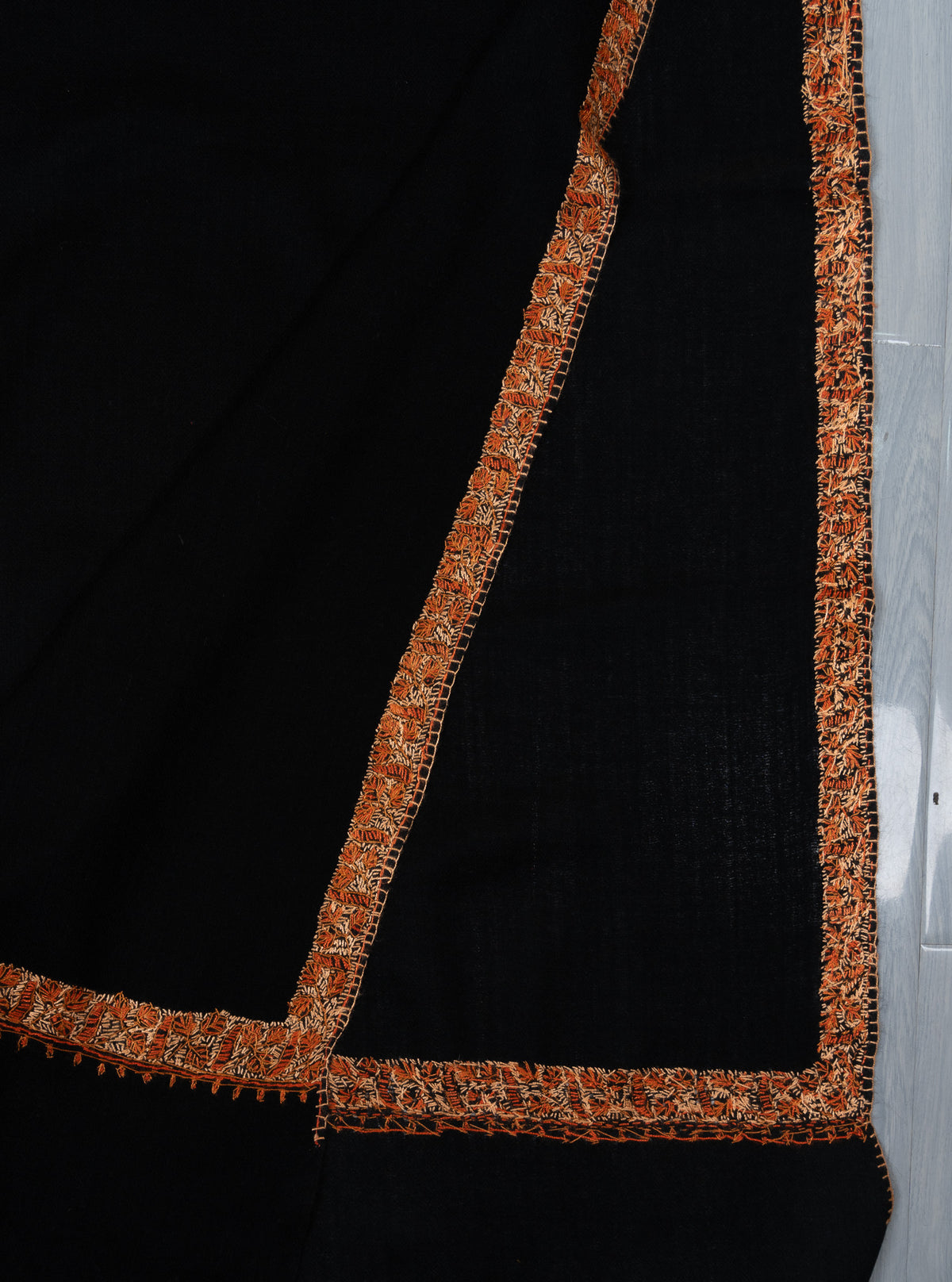Obsidian Ember 2.5 Yards Sozni Hand Embroidered Shawl