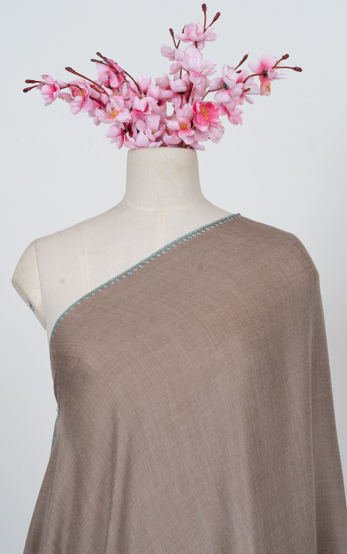 Teal Dusk Taupe 2.5 Yards Sozni Hand Embroidered Shawl