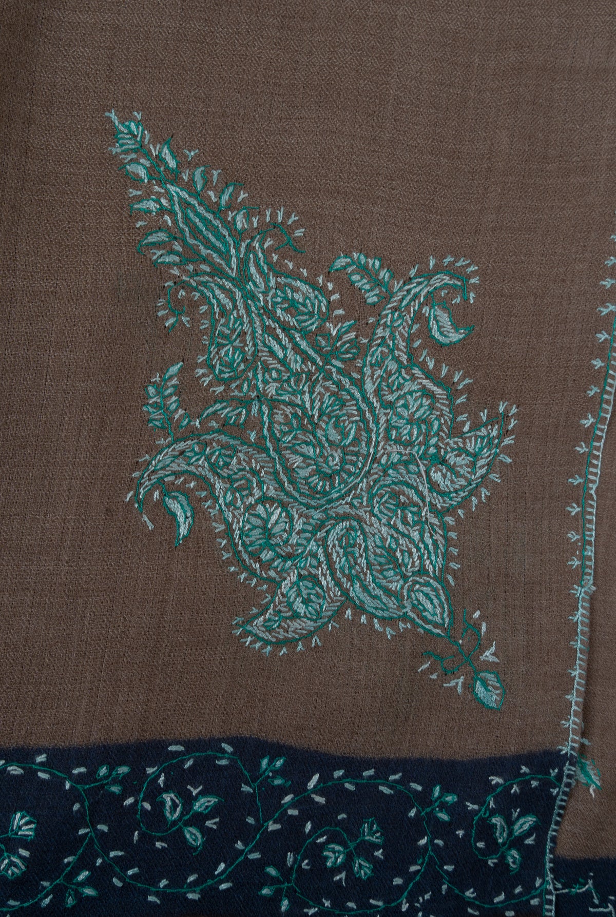 Teal Dusk Taupe 2.5 Yards Sozni Hand Embroidered Shawl