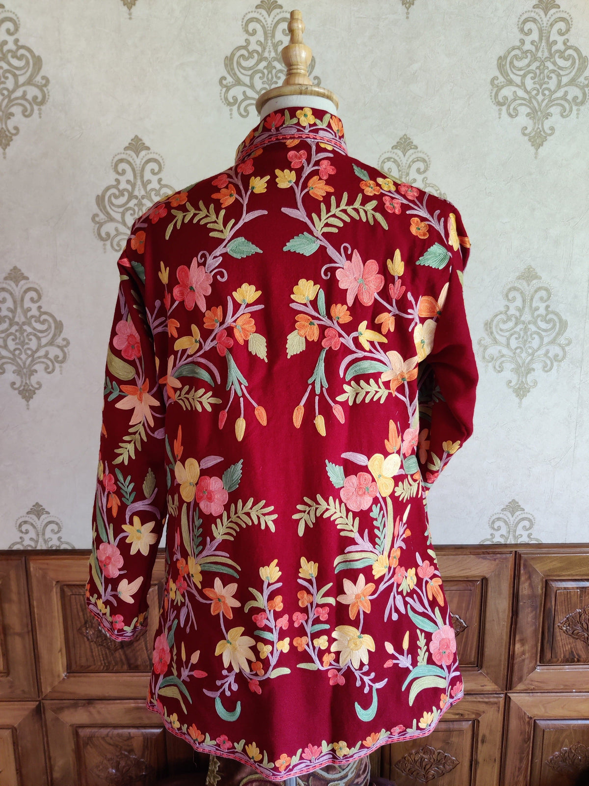 Maroon Short Boho Floral Jacket. - KashmKari