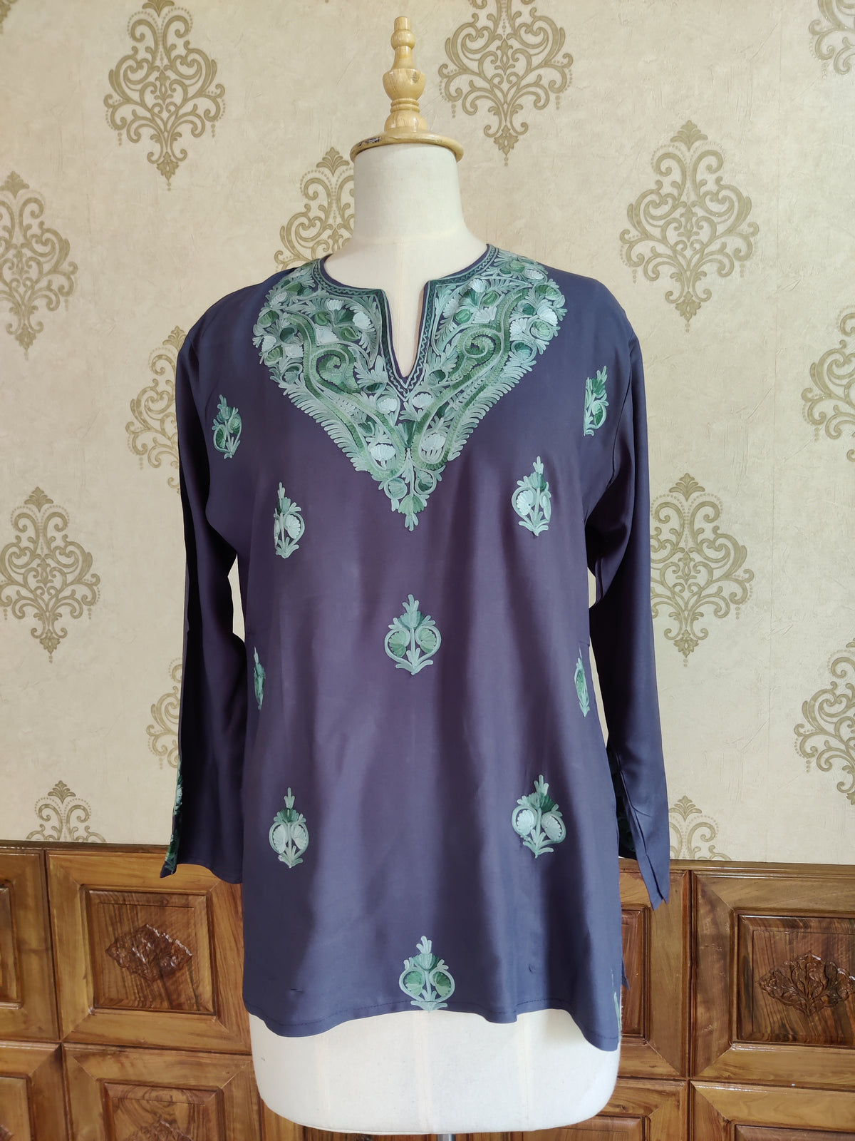 Regal Navy Blue Aari Embroidered Kurti
