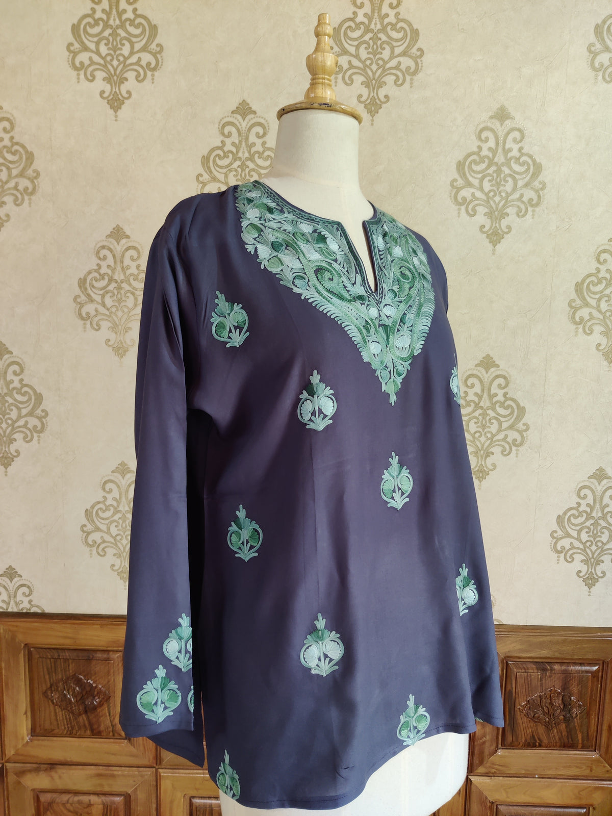 Regal Navy Blue Aari Embroidered Kurti