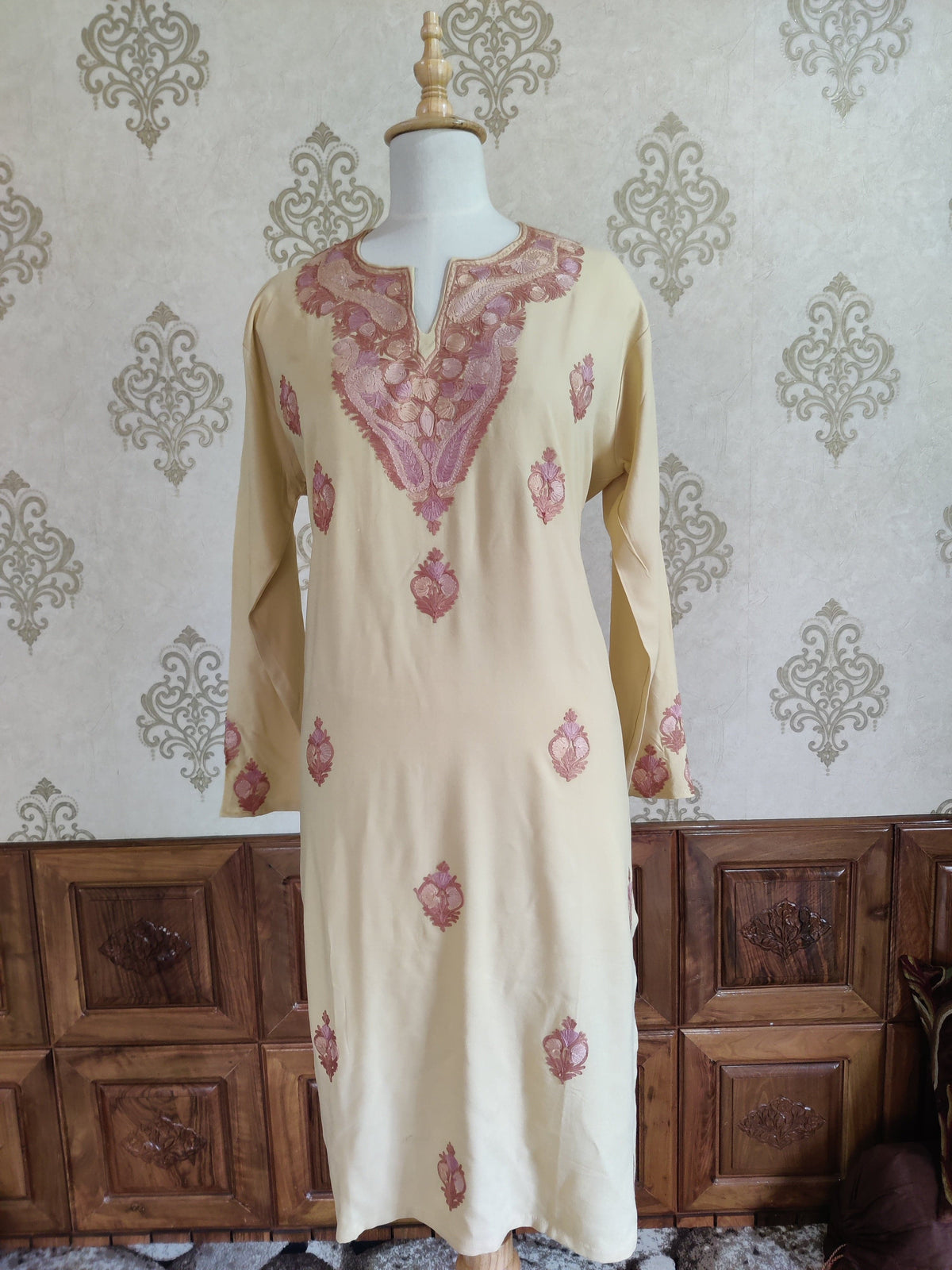 Golden Blossom Aari Embroidered Kurti