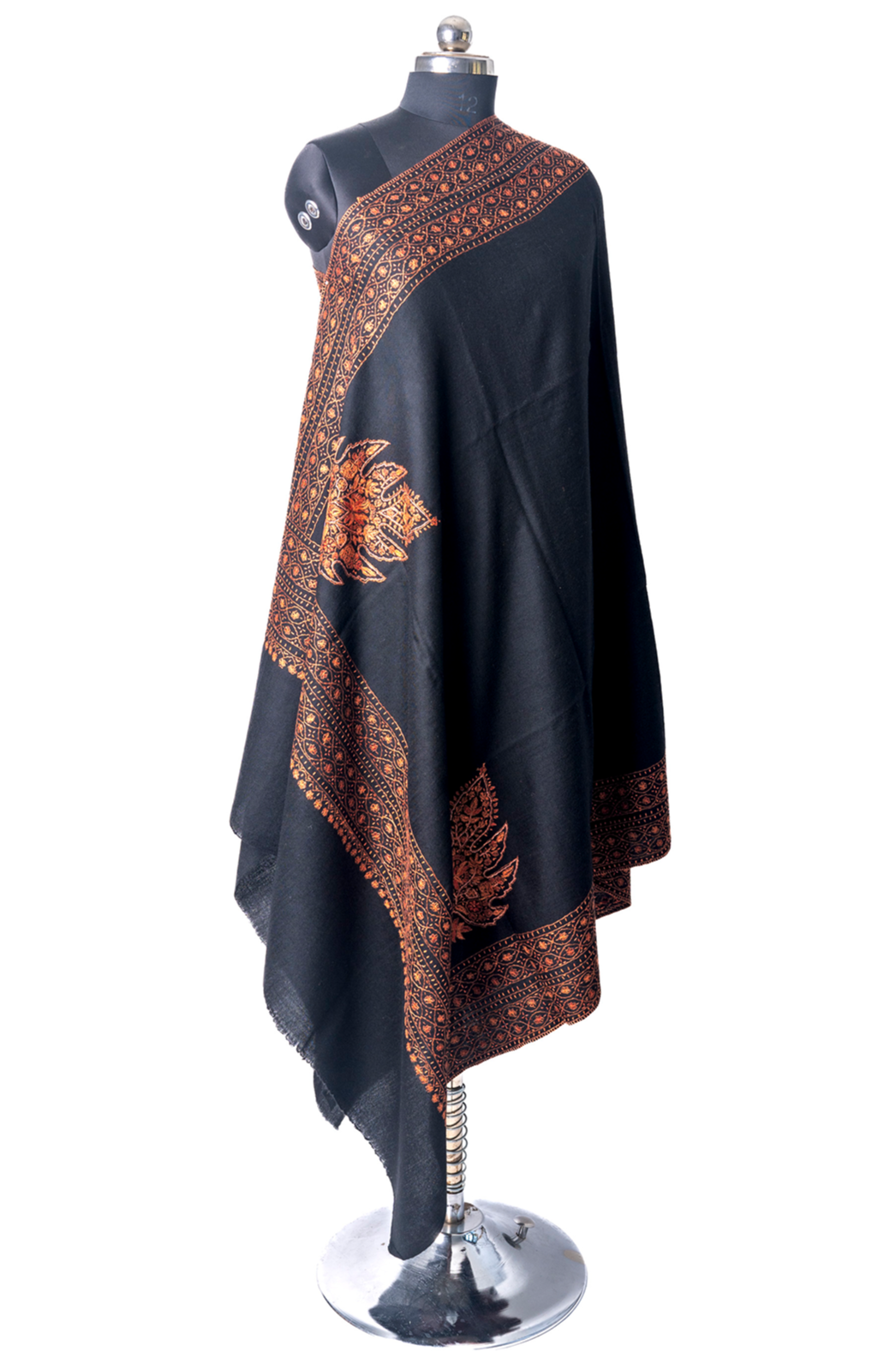 Midnight Majesty: Hand Embroidered Merino Wool Sozni Shawl – KashmKari