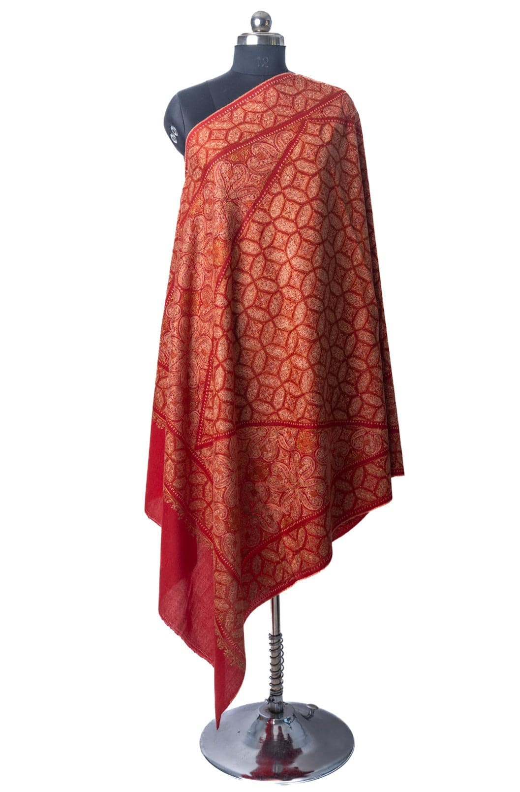 Crimson Lotus Merino Wool Hand Embroidered Sozni Shawl – KashmKari