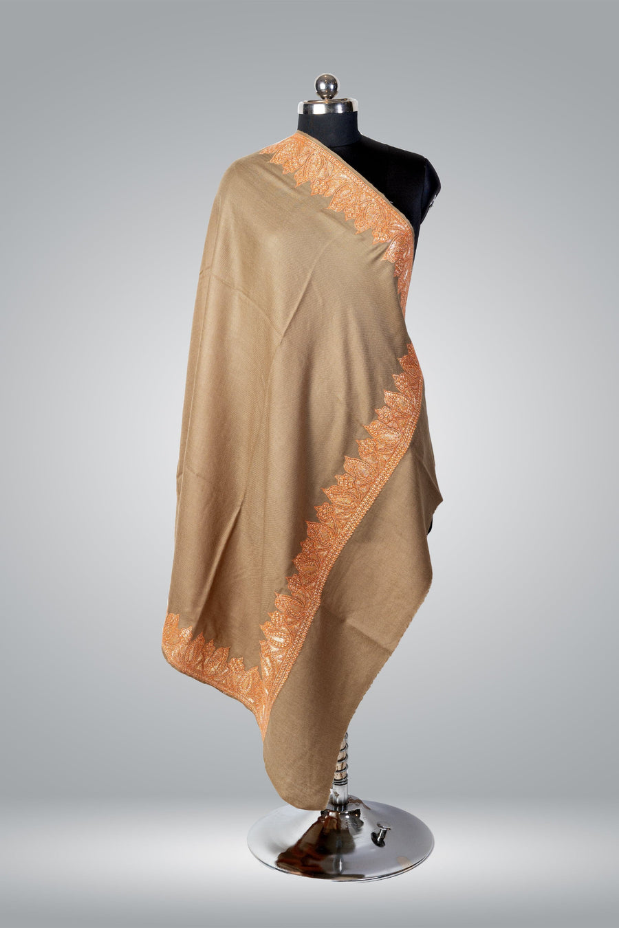 Paisley-Embroidered Fine Merino Wool Shawl