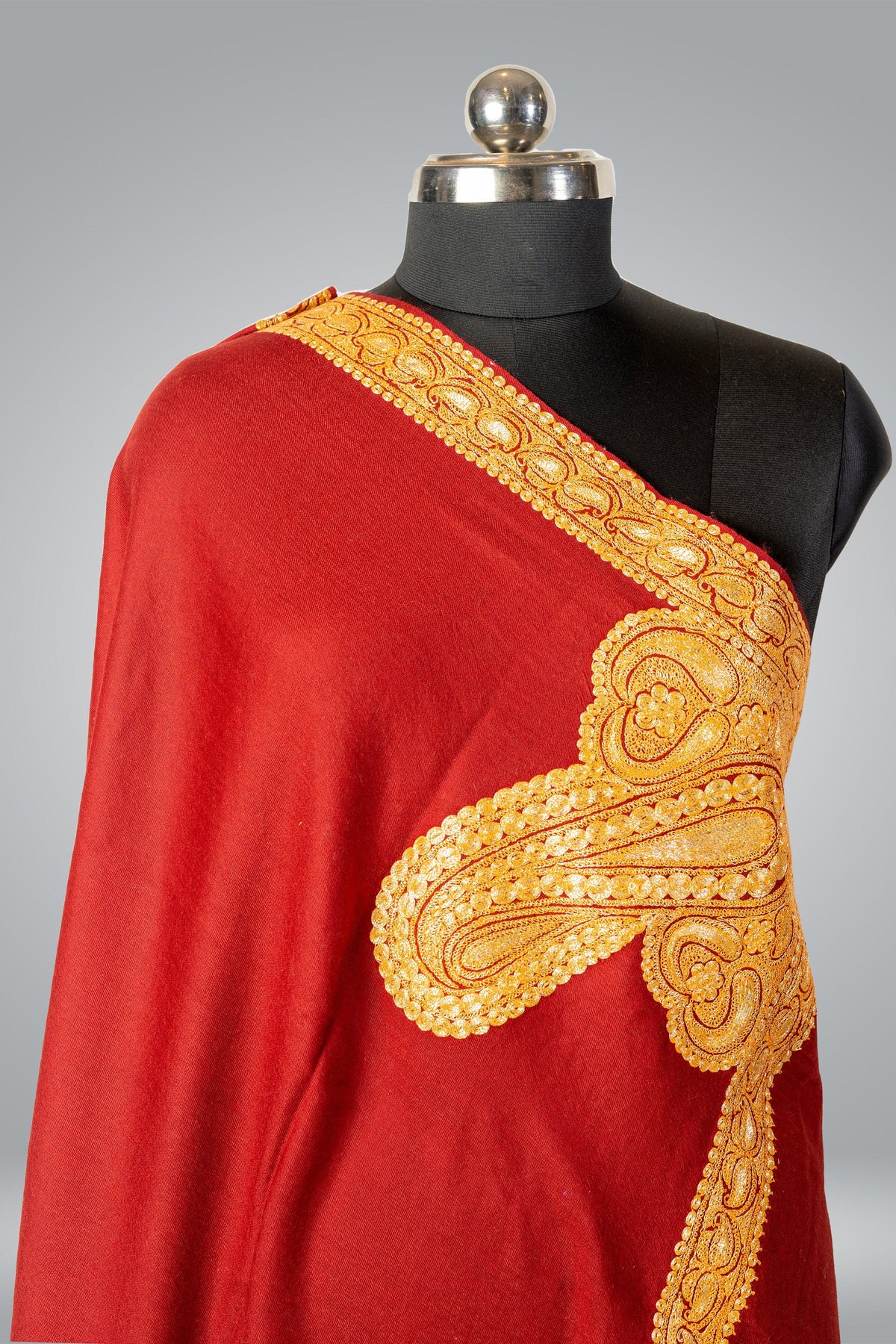 Paisley-Embroidered Fine Merino Wool Shawl