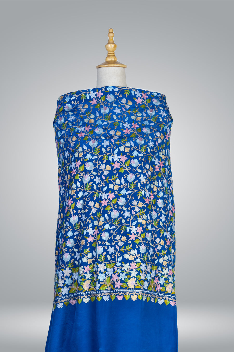 Royal Blue Pure Crepe Kashmiri Saree with Aari Embroidery - KashmKari
