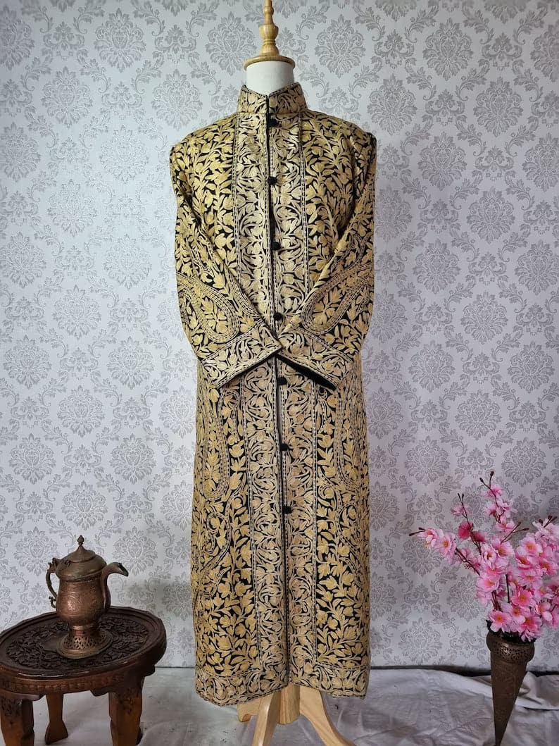 Long kashmiri jacket with Aari Embroidery - Main Image