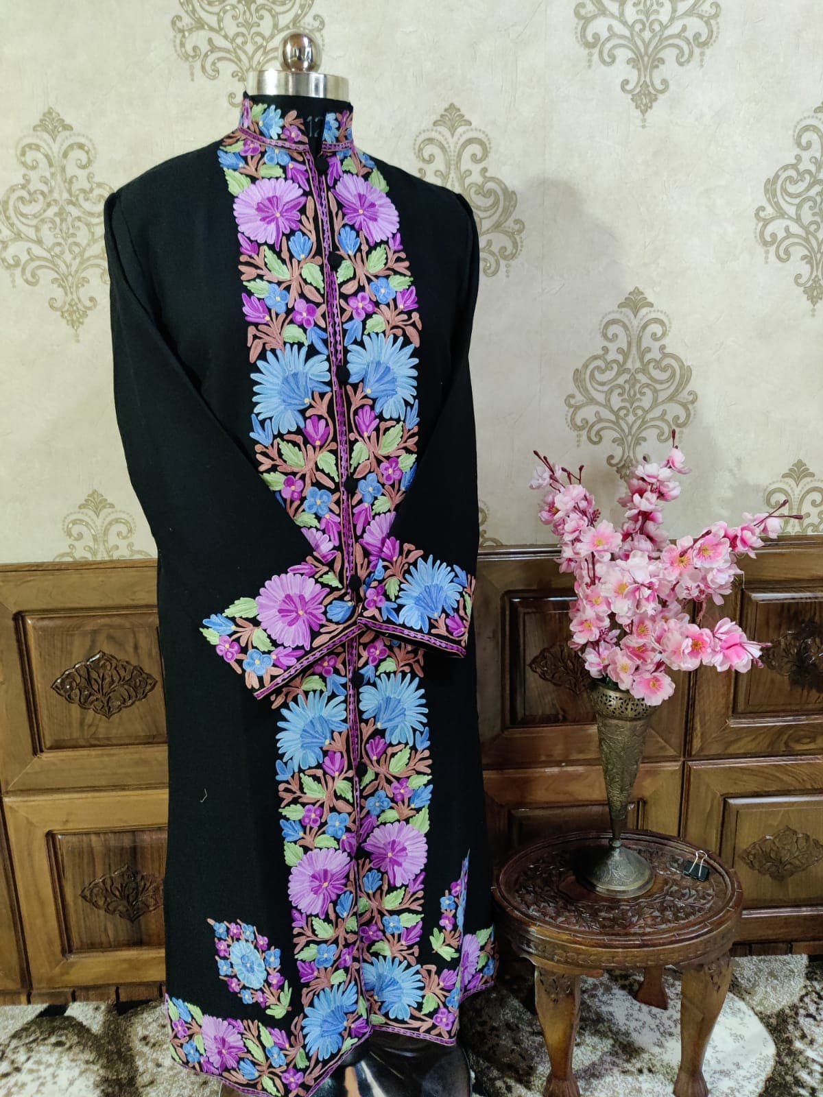 Long kashmiri jacket with Aari Embroidery - KashmKari
