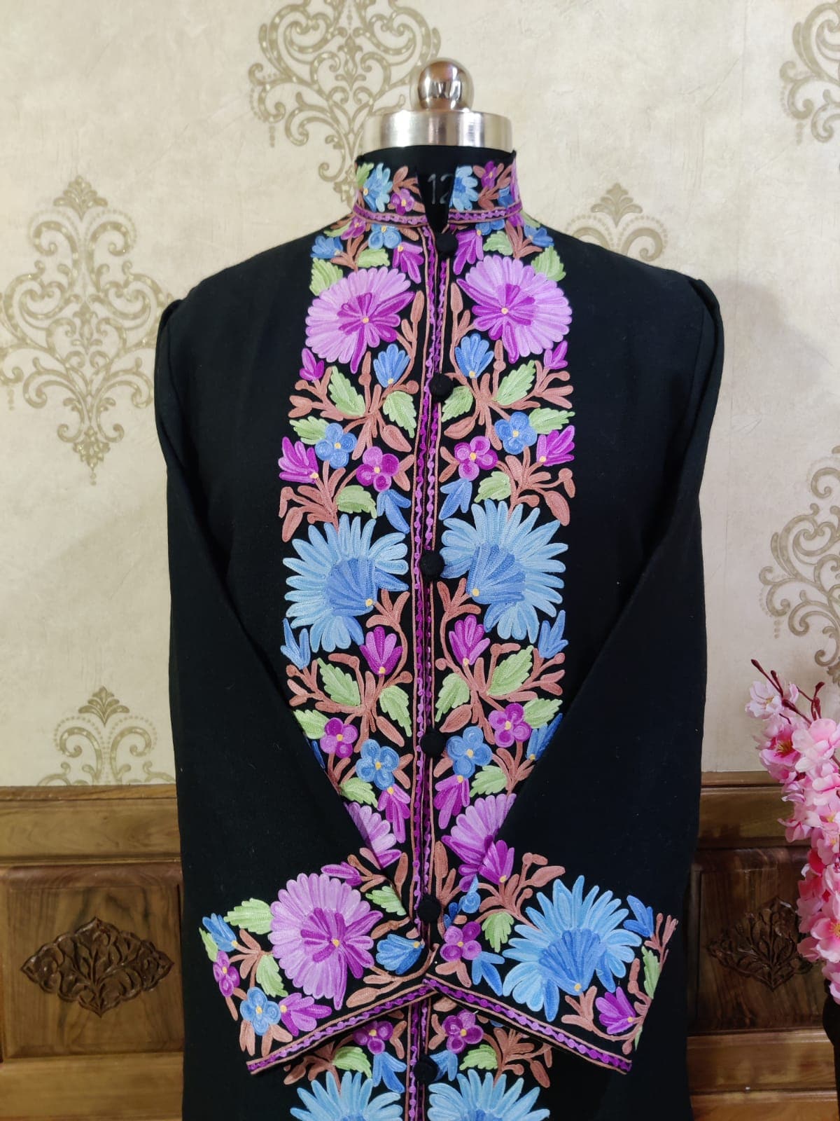 Long kashmiri jacket with Aari Embroidery - KashmKari