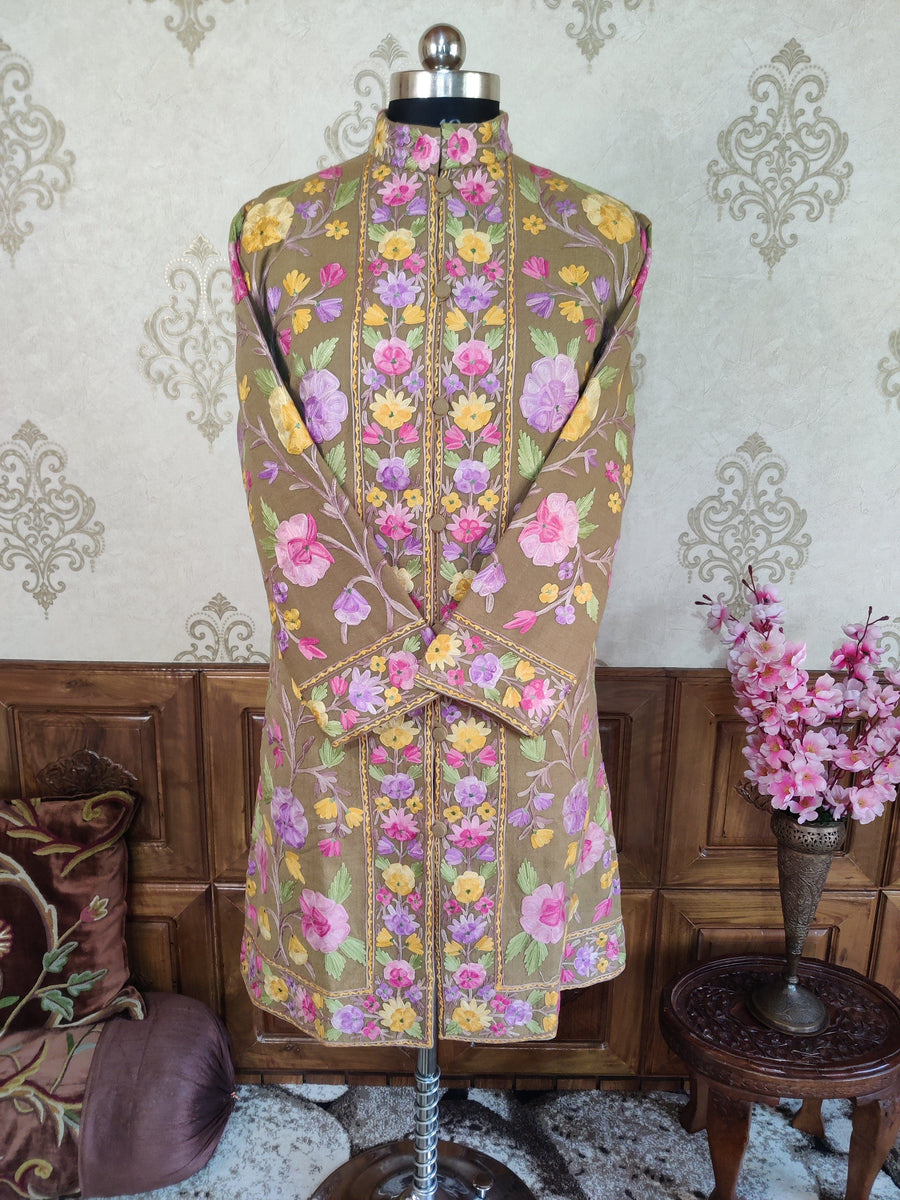 Kashmiri Floral Embroidered Coat Jacket KashmKari Get Kashmiri coat With Bohemian Embroidery at best price Online | Kashmir Thread