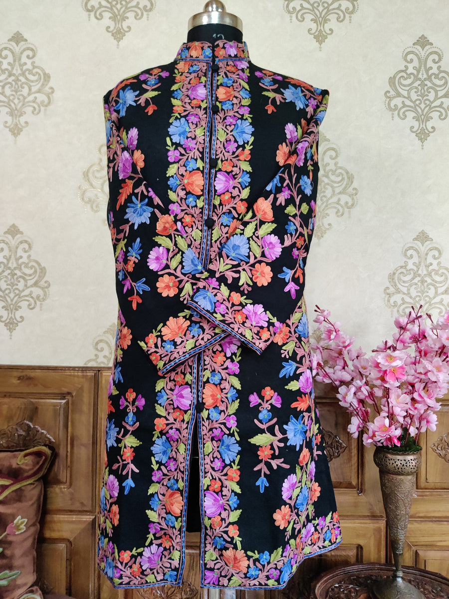 Kashmiri Floral Embroidered Coat Jacket KashmKari Get Kashmiri coat With Bohemian Embroidery at best price Online | Kashmir Thread