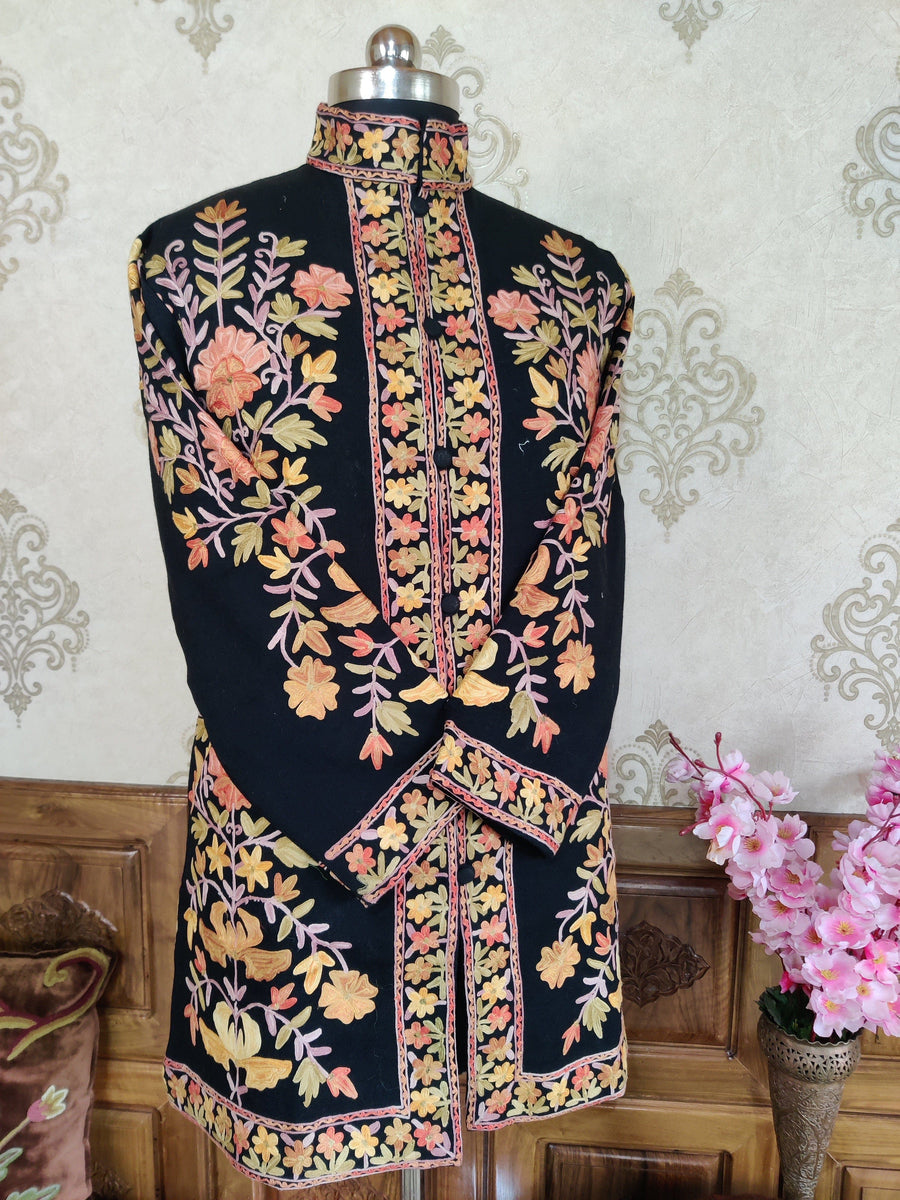 Kashmiri jacket With Floral Embroidery Jacket KashmKari Buy Short Kashmiri Jacket With Kashmiri Embroidery at best price Online | Kashmir Thread