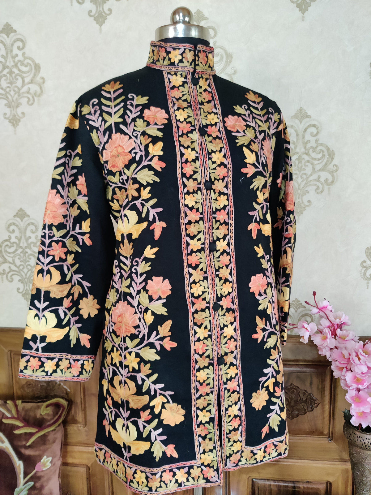 Kashmiri jacket With Floral Embroidery Jacket KashmKari Buy Short Kashmiri Jacket With Kashmiri Embroidery at best price Online | Kashmir Thread