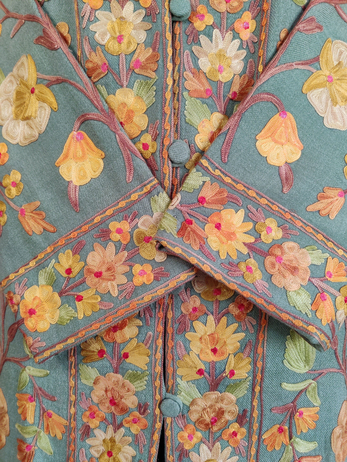 Kashmiri jacket With Floral Embroidery Jacket KashmKari Get Pastel Green Kashmiri coat With Kashmiri Embroidery at best price Online | Kashmir Thread