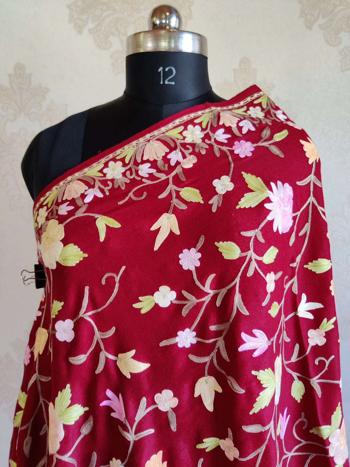 Pure Woolen Kashmiri Embroidery Stole with All over Heavy Aari Embroidery Kashmiri shawl KashmKari
