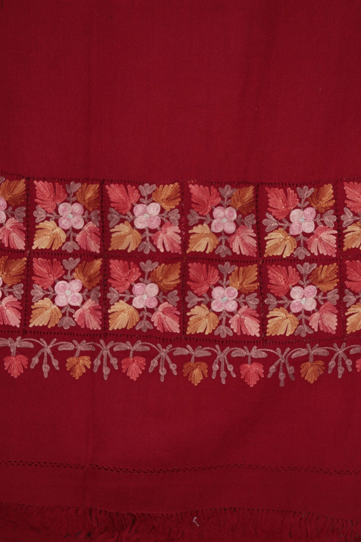 Kashmir Thread Kashmiri Stoles Cut Work Maroon Kashmiri Stole