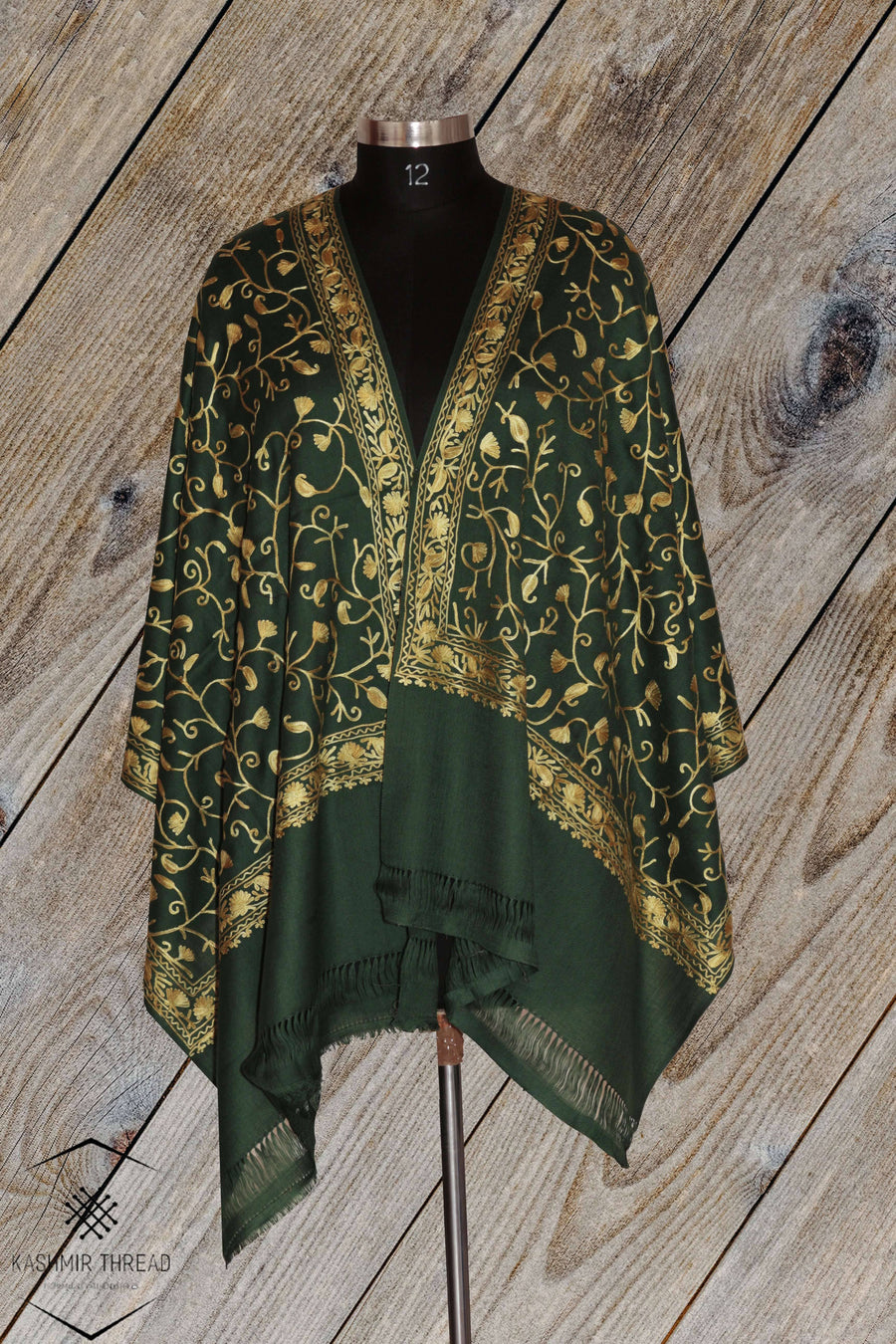 Kashmir Thread Kashmiri Stoles Green Kashmiri Stole With All Over Floral Embroidery