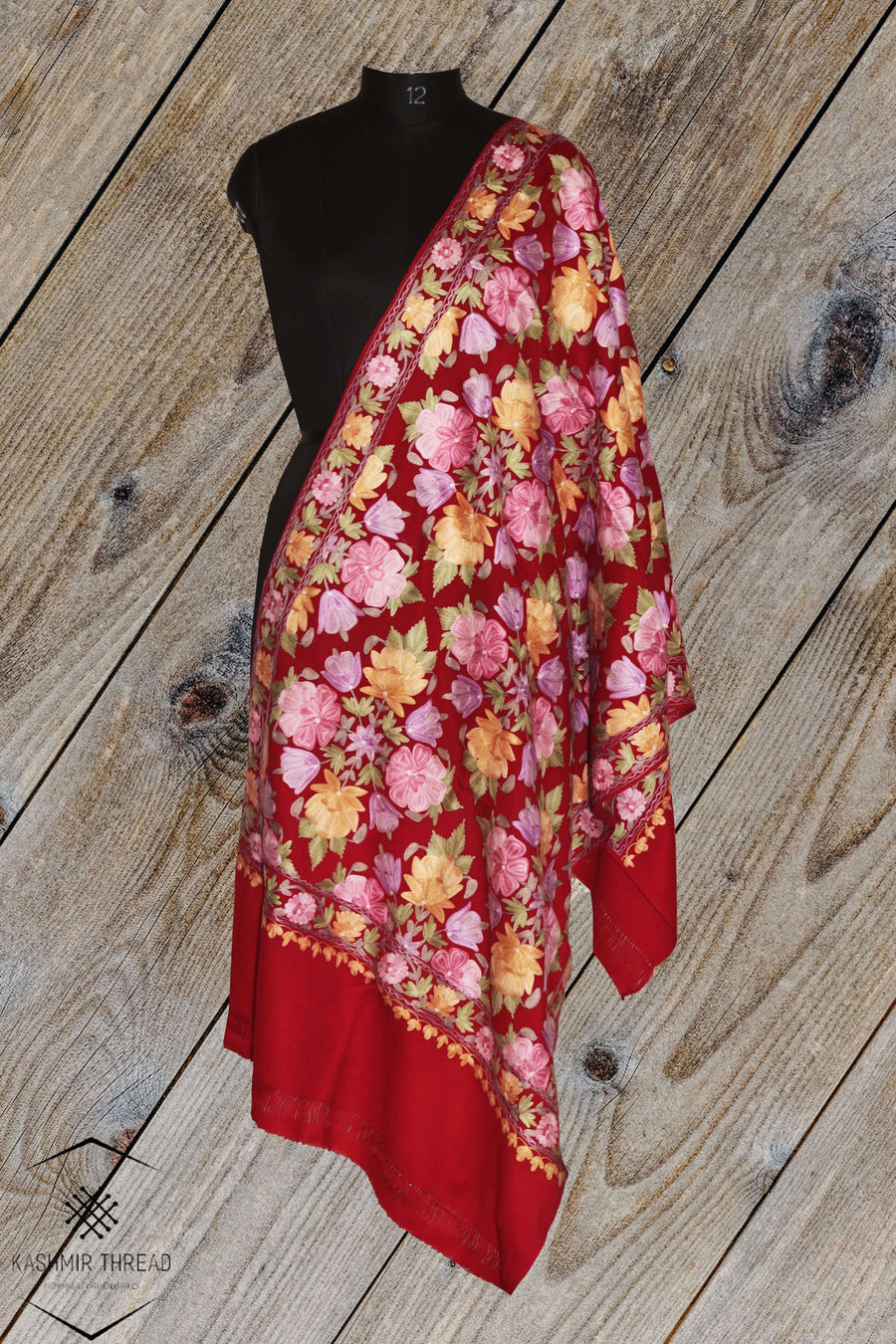 Kashmir Thread Kashmiri Stoles Maroon Kashmiri Stole With All Over Embroidery