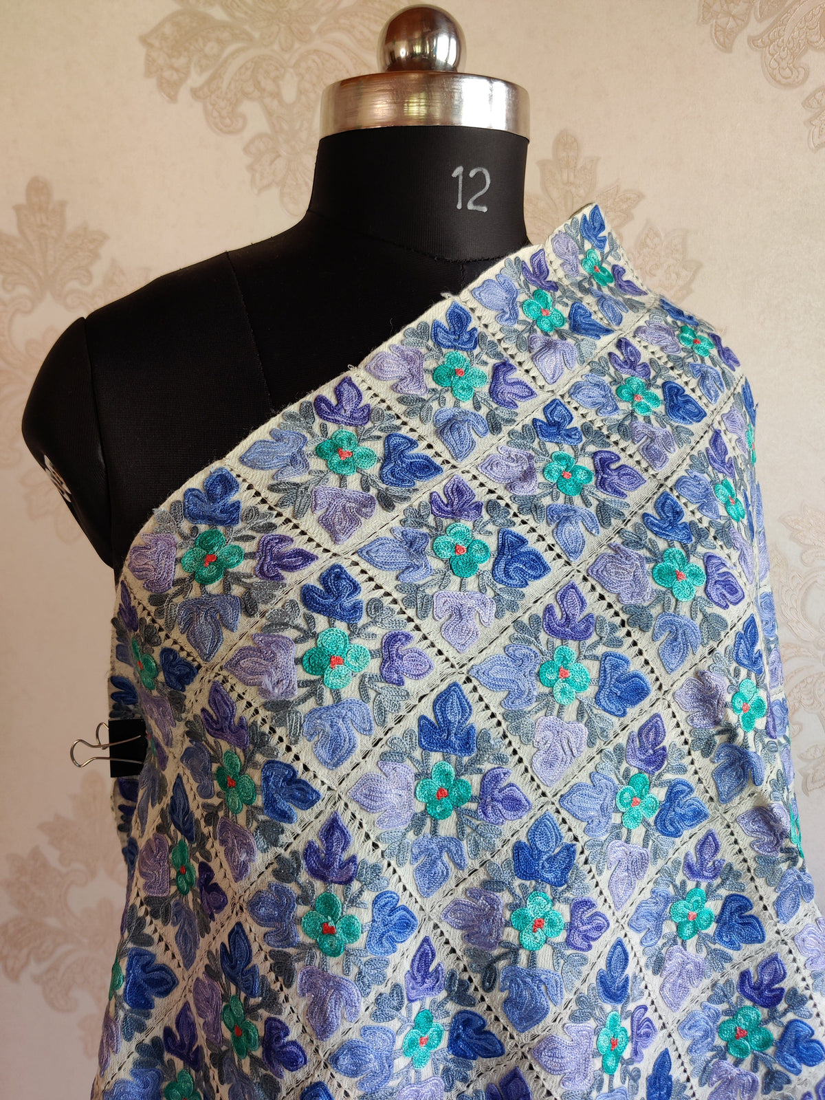 Pure Woolen Kashmiri Embroidery Stole in Cut-Work style with Aari Embroidery Kashmiri Stoles KashmKari