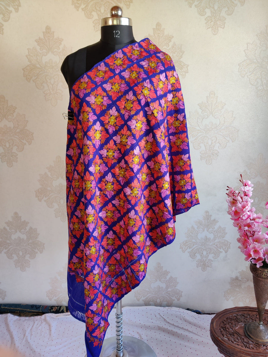 Pure Woolen Kashmiri Embroidery Stole in Cut-Work style with Aari Embroidery Kashmiri Stoles KashmKari