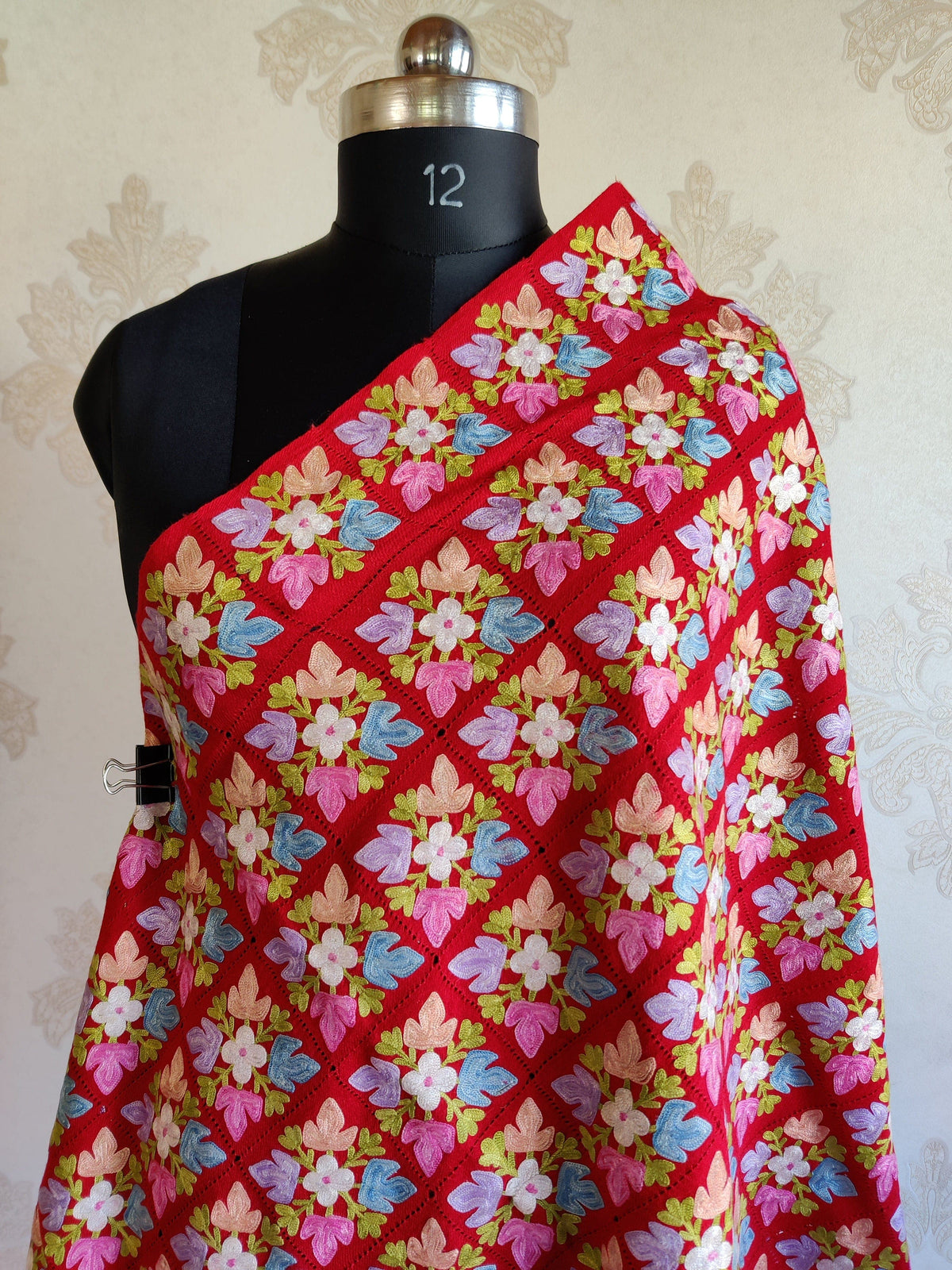 Pure Woolen Kashmiri Embroidery Stole in Cut-Work style with Aari Embroidery Kashmiri Stoles KashmKari