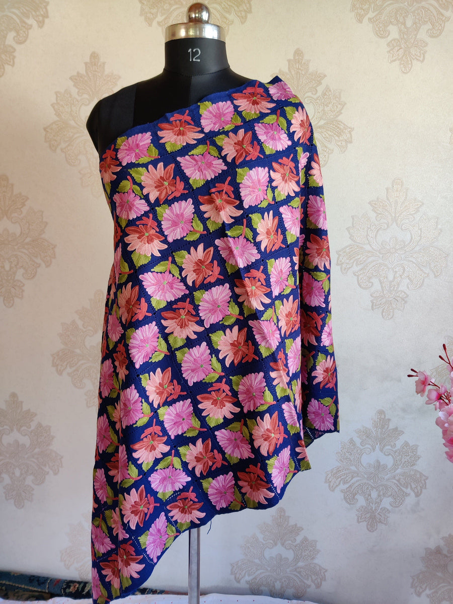 Pure Woolen Kashmiri Embroidery Stole in Cut-Work style with Aari Embroidery Kashmiri Stoles KashmKari