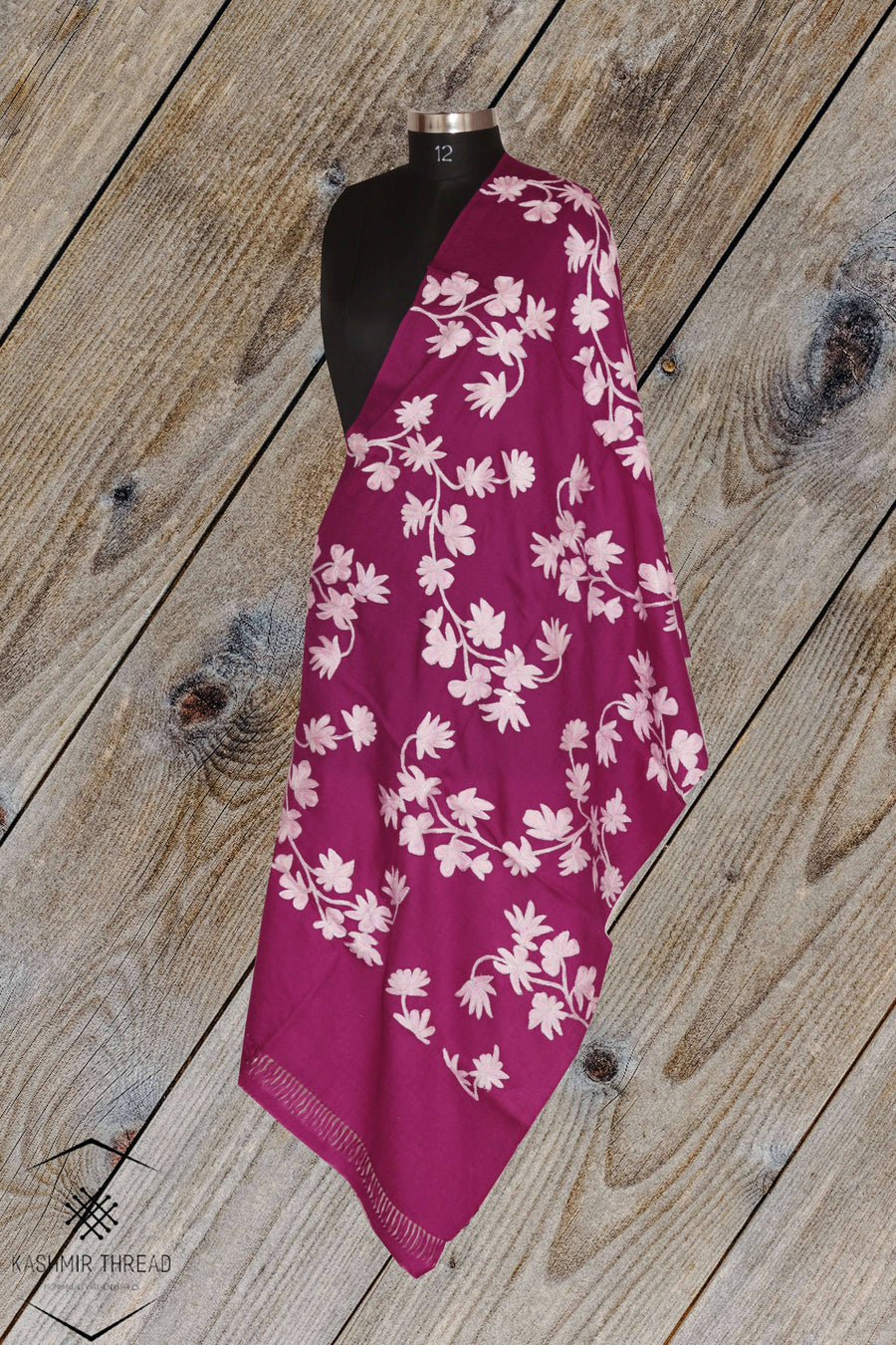 Kashmir Thread Kashmiri Stoles Purple Kashmiri stole with Floral Embroidery