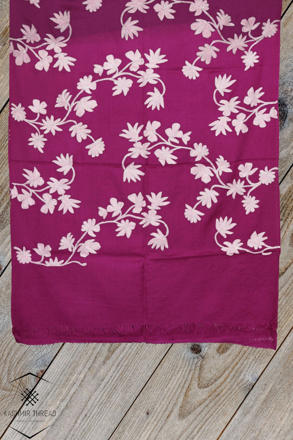 Kashmir Thread Kashmiri Stoles Purple Kashmiri stole with Floral Embroidery