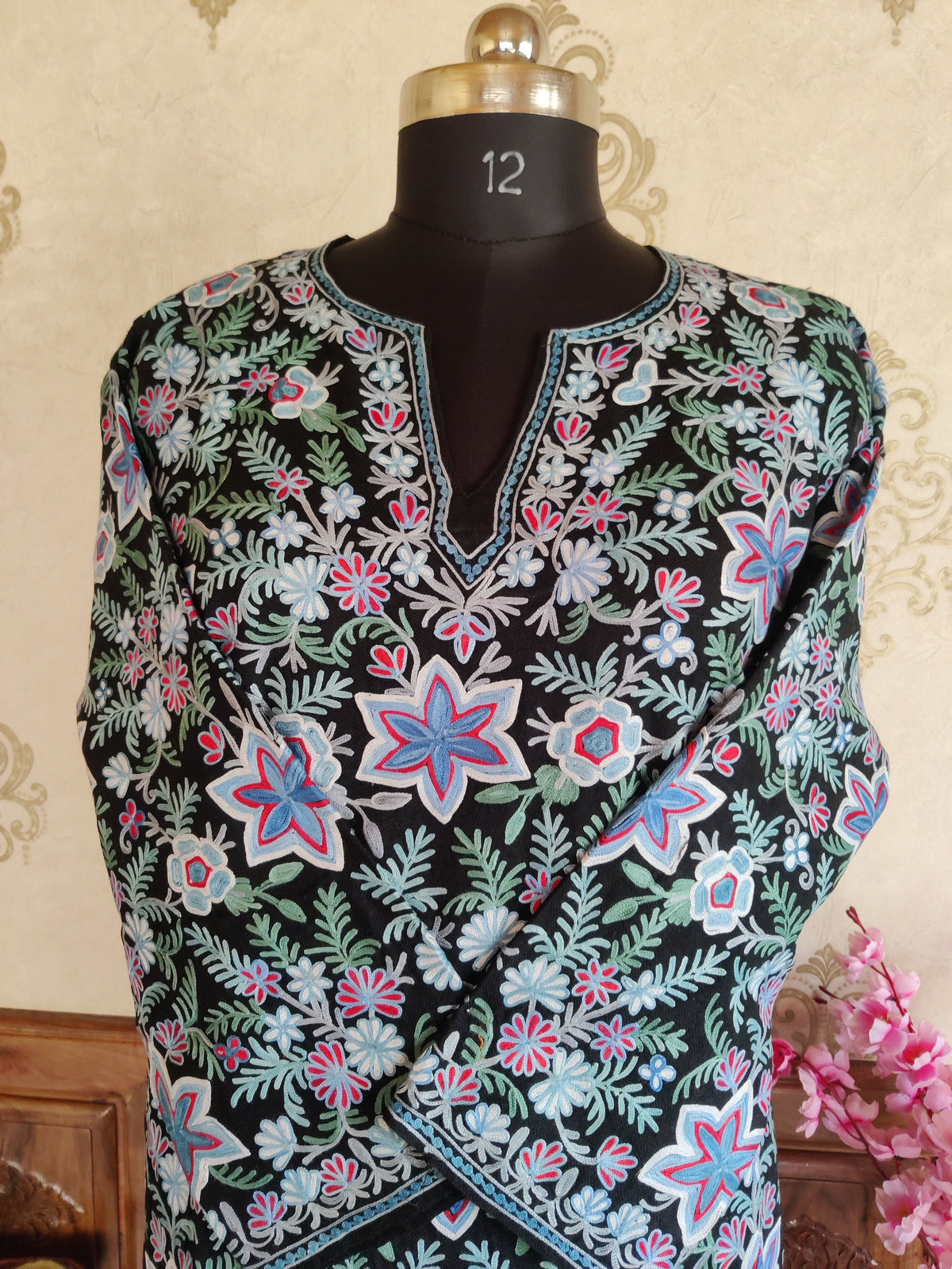 Kashmiri Pheran Jamawar With Heavy Aari Embroidery Pheran KashmKari Black Buy black Kashmiri Jamawar Phiran Online at a Reasonable Price | Kashmir Thread