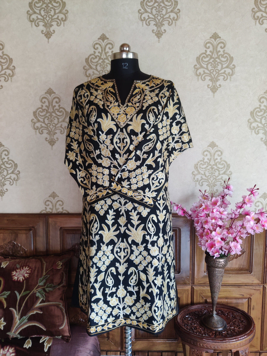 Kashmiri Pheran With Aari Embroidery Jaal Pheran KashmKari Black Buy Kashmiri aari Phiran Online at a Reasonable Price | Kashmir Thread