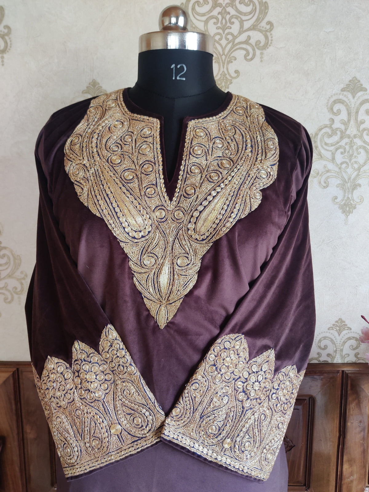 Burgundy Kashmiri Velvet Phiran With Golden Tilla Embroidery Pheran KashmKari Buy Burgundy Kashmiri Velvet Phiran With Heavy Golden Tilla embroidery Online at a Best price | Kashmir Thread