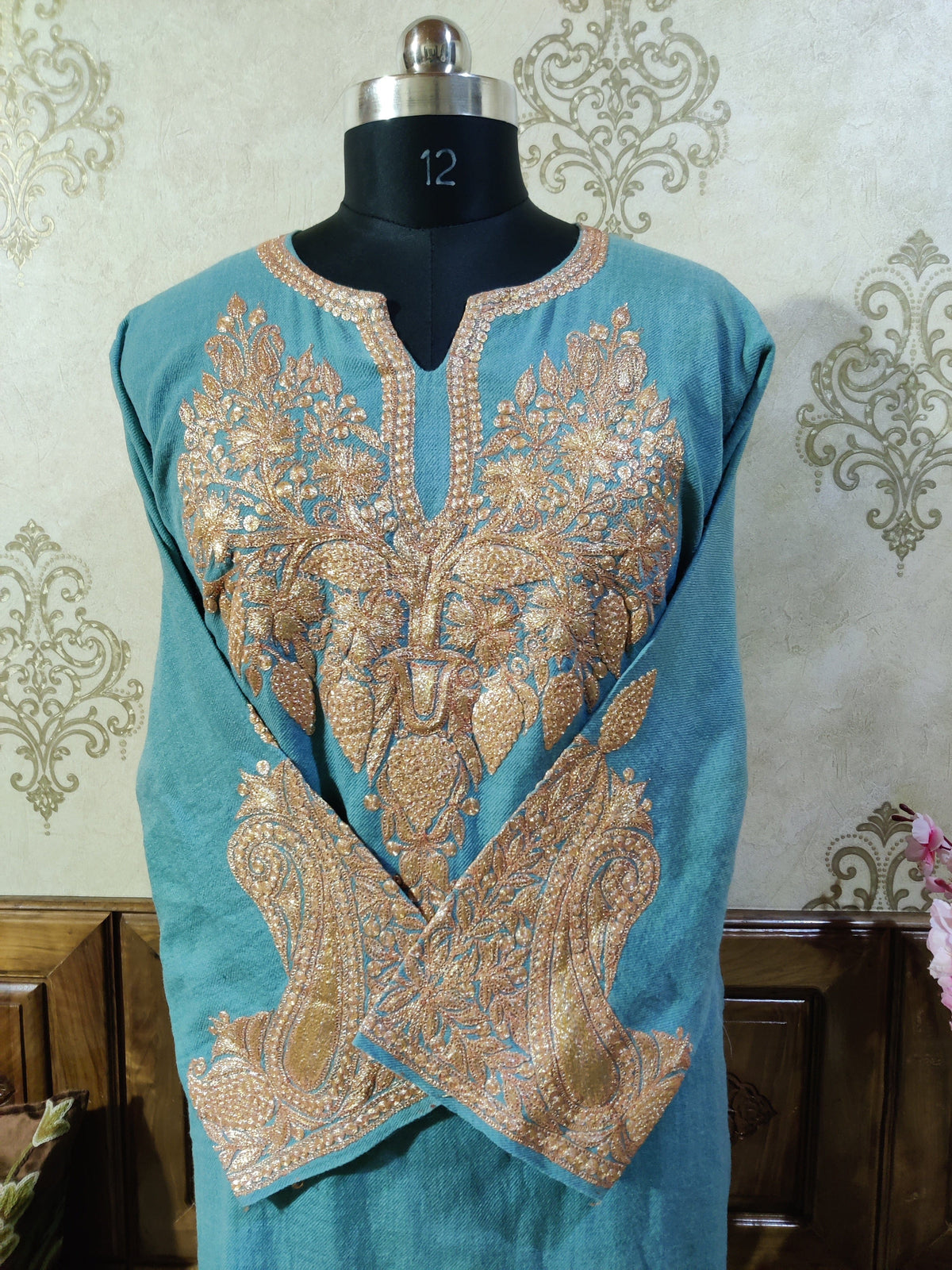 Kashmiri Woolen Pheran with Golden Tilla Embroidery Pheran KashmKari Buy Kashmiri Phiran Aari Embroidery Online at a Friendly Price | Kashmir Thread