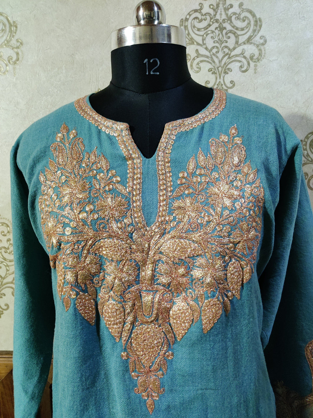 Kashmiri Woolen Pheran with Golden Tilla Embroidery Pheran KashmKari Buy Kashmiri Phiran Aari Embroidery Online at a Friendly Price | Kashmir Thread