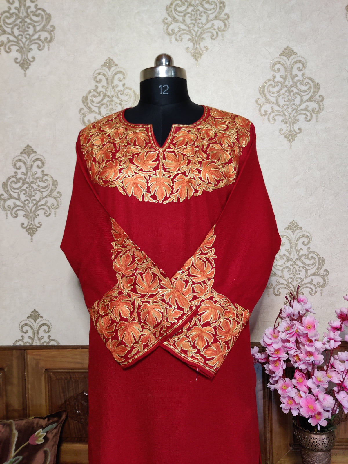 Kashmiri Pheran With Chinar Embroidery Pheran KashmKari Maroon Buy Kashmiri Aari Phiran Chinar Online at a Reasonable Price | Kashmir Thread