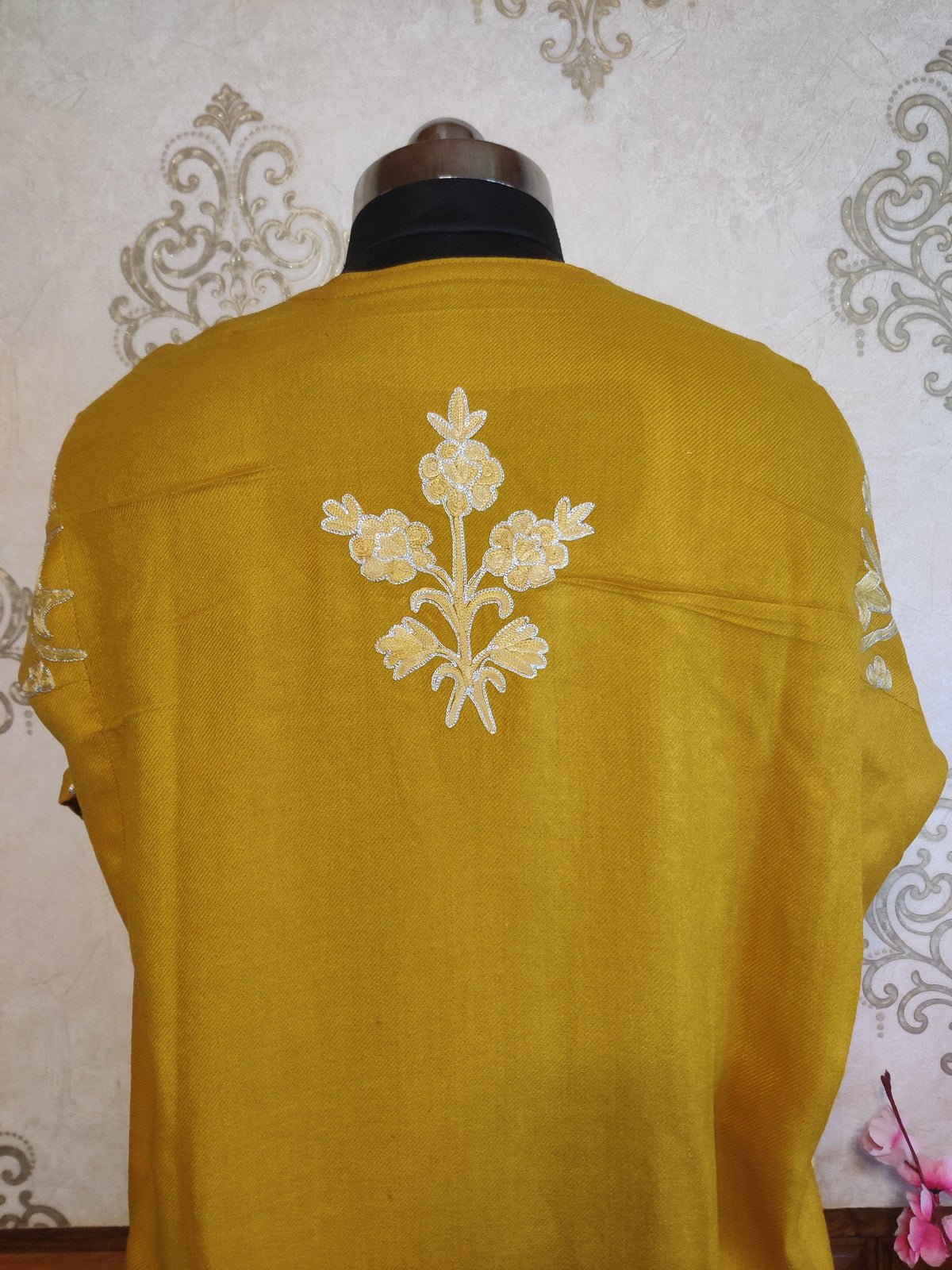 Kashmiri Pheran With Aari Embroidery Jaal Pheran KashmKari Mustard Buy Kashmiri aari Phiran Online at a Reasonable Price | Kashmir Thread